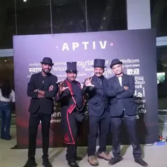 The team of entertainers, ready to create magic at the Aptiv corporate event. It's always a pleasure to work with other talented performers.