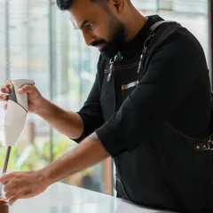 Chef Vinesh Johny in the zone, conducting recipe trials and experiments with the finest chocolate from Callebaut.