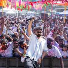 The view from my side of the stage at the Rangleela Holi festival. A sea of color, energy, and happy faces.