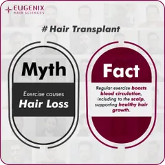Myth: Exercise causes hair loss. Fact: The opposite is true. Regular exercise is beneficial as it boosts blood circulation throughout the body, including to the scalp. This increased blood flow supports and promotes healthy hair growth.