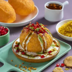 Another take on the Raj Kachori for Gulab Sweets, this time with a focus on its crispy shell and generous fillings.