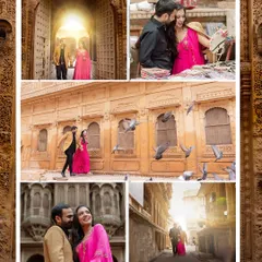 This photo series captures the vibrant life and stunning architecture of Jaisalmer. From walking through ancient doorways to candid moments in the bustling streets, it’s a visual diary of a love story set in a city of gold.