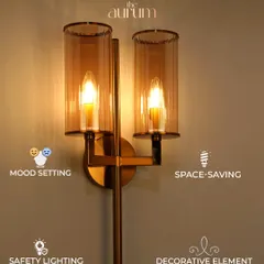 A classic double-sconce wall light with smoked glass shades. This fixture is perfect for mood setting, providing elegant, space-saving light that also serves as a beautiful decorative element.