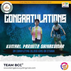 Congratulations to the young and talented Ms. Parinita for completing 20,000 kms on Strava. You are a rising star in our community.