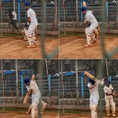 A four-frame sequence showing the complete motion of a cover drive. We break down every shot to ensure our players achieve technical perfection.