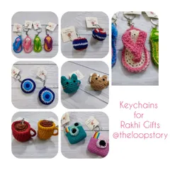 A fun assortment of my crochet keychains. From flip-flops and cameras to coffee mugs and evil eyes, these make great small gifts or bag charms.