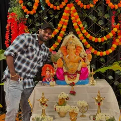Welcoming Lord Ganesha to our studio. This is me with our beautifully decorated Ganesha idol during our annual Ganesh Chaturthi celebrations.