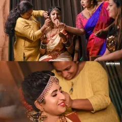 A collage showing the bride getting ready for her wedding. We focus on these candid, behind-the-scenes moments that are filled with emotion and anticipation.