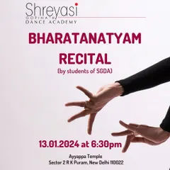 An invitation to a Bharatanatyam recital by the senior students of my academy (SGDA). We regularly create platforms for them to showcase their talent and gain performance experience.