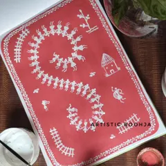 A finished Warli painting in my sketchbook, showing a spiral dancing composition. The course includes detailed tutorials on creating both spiral and circle dancing scenes, which are iconic to Warli art.