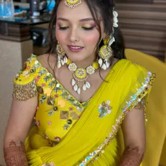 Another angle of the vibrant Haldi makeup, showing how to use color in a way that is modern and beautiful.