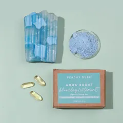 My Aqua Boost soap bar is a refreshing treat for your skin. This glycerine soap bar is made with Blue Clay and Vitamin E to provide a hydrating and detoxifying cleanse.