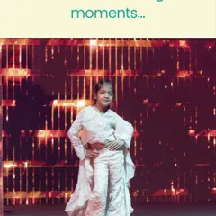 A young star poses confidently on stage in her full costume. We work to build confidence in our young performers, from the first rehearsal to their final stage moment.