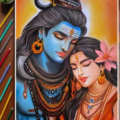 This colorful artwork of Lord Shiva and Maa Parvati is a celebration of their divine bond. Created with colored pencils, it’s a popular piece for those looking to add a touch of spiritual harmony to their home.