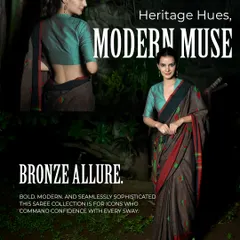 Bronze Elegance meets timeless tradition. This hand-woven cotton saree whispers stories of skilled artisans, offering a piece that is soft on the skin and powerful in its presence.