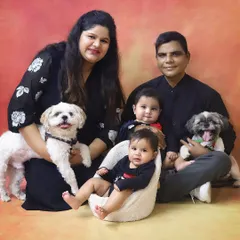 A full house and a full heart. This fun family portrait includes the parents, their twin babies, and their two adorable dogs. Pets are family too, and I love including them in our sessions.