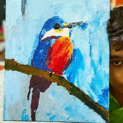 Shivansh making me proud with his impasto kingfisher painting! Using a palette knife, he created this beautiful texture. It's been a joy watching his skills grow.