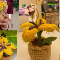 I had so much fun designing this potted Sundrop flower. This collage shows off all the little details that make it a special tribute to Rapunzel and her story.