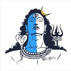 An illustration for Maha Shivaratri. This artwork depicts Lord Shiva in a modern, graphic style, using bold lines and a splash of color to represent his divine form.