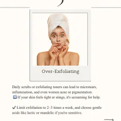 This post warns against the red flag of over-exfoliating, which can cause microtears and inflammation, and advises limiting exfoliation to 2-3 times a week.