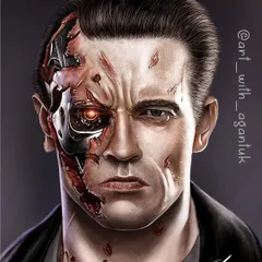 This portrait of the Terminator was a technical challenge that I loved. It took about 45 hours, focusing on the contrast between the realistic human skin and the reflective, damaged metal of the cyborg. Capturing the texture of torn flesh and the glowing robotic eye was key to making this piece feel real.