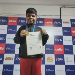 Young champion Smit Lokhande with his well deserved Gold medal at the SFA Boxing tournament. We build the fundamentals for victory from a young age.