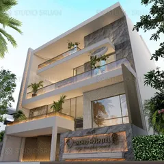 A low-angle view of the Orchid Hospital design, emphasizing its clean, modern lines and the prominent signage. The architecture is designed to be both professional and reassuring for patients and visitors.