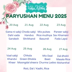 This is our special menu for Paryushan 2025. We are experts in Jain festival food and offer a different, freshly prepared, and compliant menu for each day of the holy period.