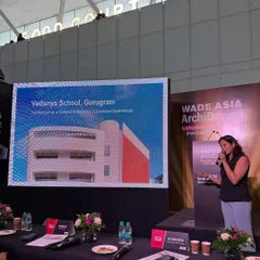 Partner Akanksha Gupta presenting the Vedanya School project at the WADE ASIA event. Showcasing our work on a platform with such diverse and meaningful projects was a truly enriching experience for our team.