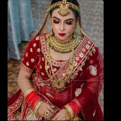 A close-up of the bridal jewellery and makeup that complements the red velvet lehenga. I also offer a wide range of rental wedding jewellery to perfectly match your chosen outfit.