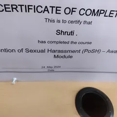I am officially certified in the Prevention of Sexual Harassment (PoSH) Awareness Module. This training allows me to effectively guide individuals and companies in creating safer, more respectful workplace environments.