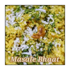 Masale Bhat is the heart of many Maharashtrian celebrations. Here it is served as part of a Saturday happy meal with Kadi, pumpkin gravy, and a sweet Dry Fruit Sheera.