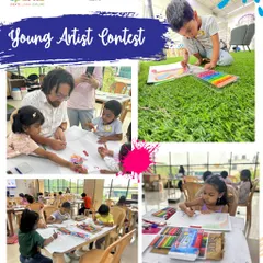 The 'Young Artist Contest' was a day of vibrant color and imagination. This collage captures the supportive atmosphere, with instructors helping kids and everyone enjoying the creative buzz.