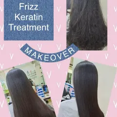 Here you can see the power of our anti-frizz Keratin treatment. We took hair that was dry and unmanageable and transformed it into this incredibly sleek, smooth, and glossy final look. This treatment is perfect for anyone struggling with persistent frizz.