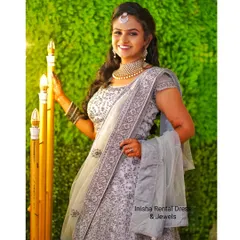A beautiful pearl and white stone choker set paired with a modern lehenga. This is a perfect example of a complete reception look you can rent from me.