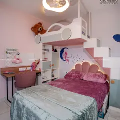 A child's room should be a world of its own. This custom bunk bed with an integrated study desk and playful storage is designed for dreams, play, and a lot of growing up.