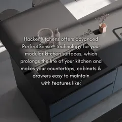 This graphic explains how our advanced PerfectSense® technology prolongs the life of your kitchen, making countertops, cabinets, and drawers easy to maintain.