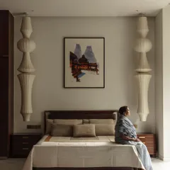 We design spaces that reflect the user. This serene bedroom, with its custom pendant lights inspired by temple architecture, is a quiet sanctuary designed for the family's matriarch.