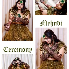 A beautiful collage capturing different poses from the bride's Mehndi photoshoot. This is a great way to showcase the intricate henna from all angles.