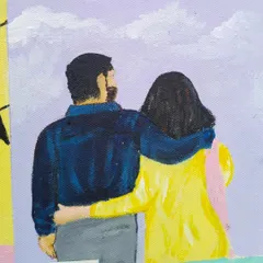 Detail of another panel from the collage, capturing a quiet moment between the couple.