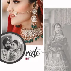 A creative collage celebrating the bride, blending a color portrait with a black and white full-length shot for an artistic effect.