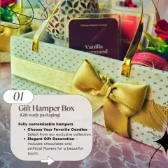 This gift-ready hamper box is fully customizable for Valentine's Day or any day you want to celebrate love. You can select from my exclusive collection of candles and I'll add elegant decorations like artificial flowers and chocolates.