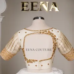 This video showcases an ivory-toned blouse with pleated puff sleeves and gold embroidery. It highlights the intricate handwork and traditional materials that go into every piece I create for my brides.