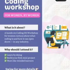 We are proud to offer a supportive Coding 101 workshop designed for women, by women. This program is perfect for anyone curious about technology, helping you build your first project and connect with a community of learners.