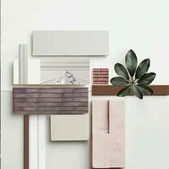 From rustic brick to warm wood and intricate classical carvings, this material board is a harmony of natural and man-made elements, creating a space that feels like a timeless home.
