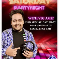 The official event poster for one of my Saturday Party Nights at NSCI Excellency Bar. This gives you an idea of the branding and high-energy vibe I bring to my residencies.
