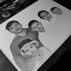 This shot shows the work in progress with the initial grid lines still visible. I use the grid method to ensure every proportion and feature is accurately placed before I begin the detailed shading.