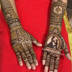 I love creating personalized mehndi that tells your story. This engagement design features a custom portrait of the couple's proposal moment, making it truly one of a kind.