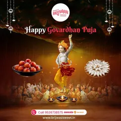 Happy Govardhan Puja. Celebrate with offerings of traditional sweets like Gulab Jamun and Kaju Katli, and may your life be filled with abundance.
