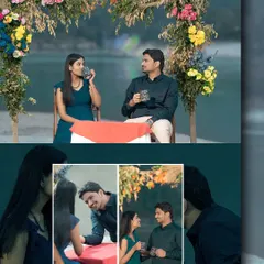 A cozy and intimate date setup by the river. This collage shows how a simple table, some flowers, and a cup of coffee can be the perfect setting for a heartfelt conversation or proposal.